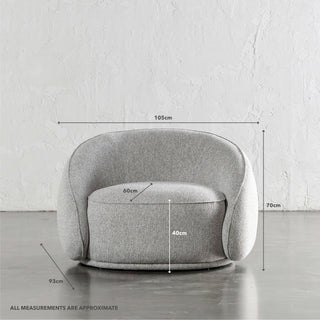 CARSON LINCOLN CURVED ARMCHAIR  |  GRANITE HAZE | MEASUREMENTS