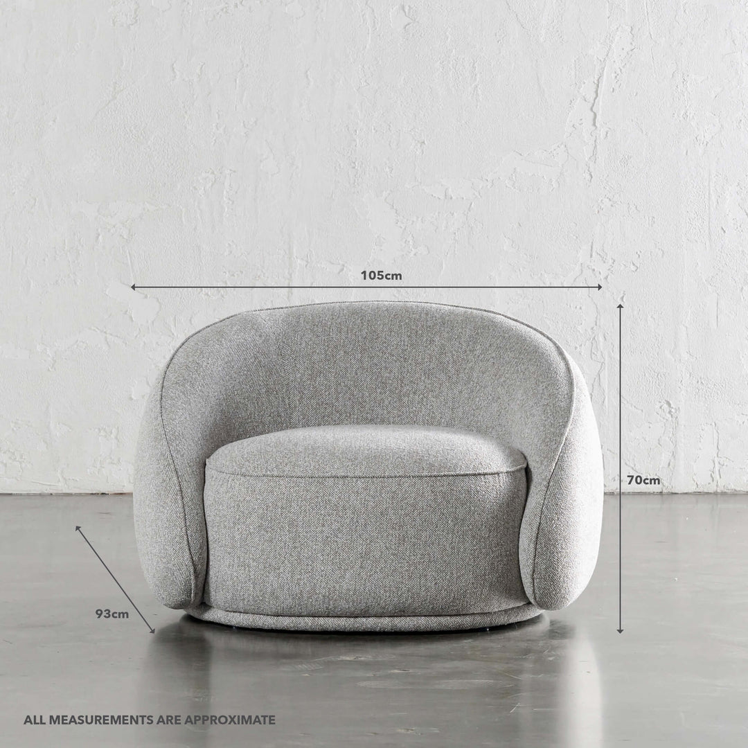 CARSON LINCOLN CURVED ARMCHAIR | GRANITE HAZE | MEASUREMENTS