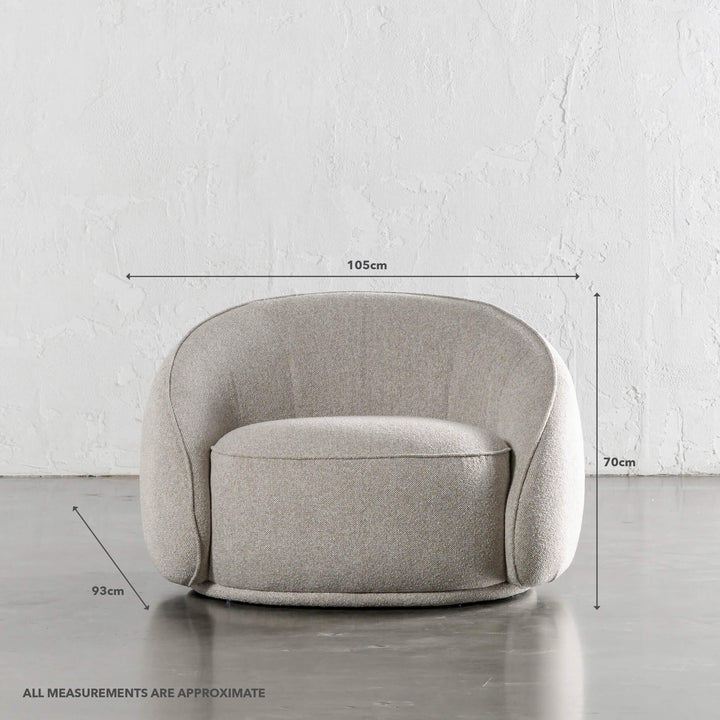 CARSON LINCOLN CURVED ARMCHAIR | SANDY DUSK | MEASUREMENTS