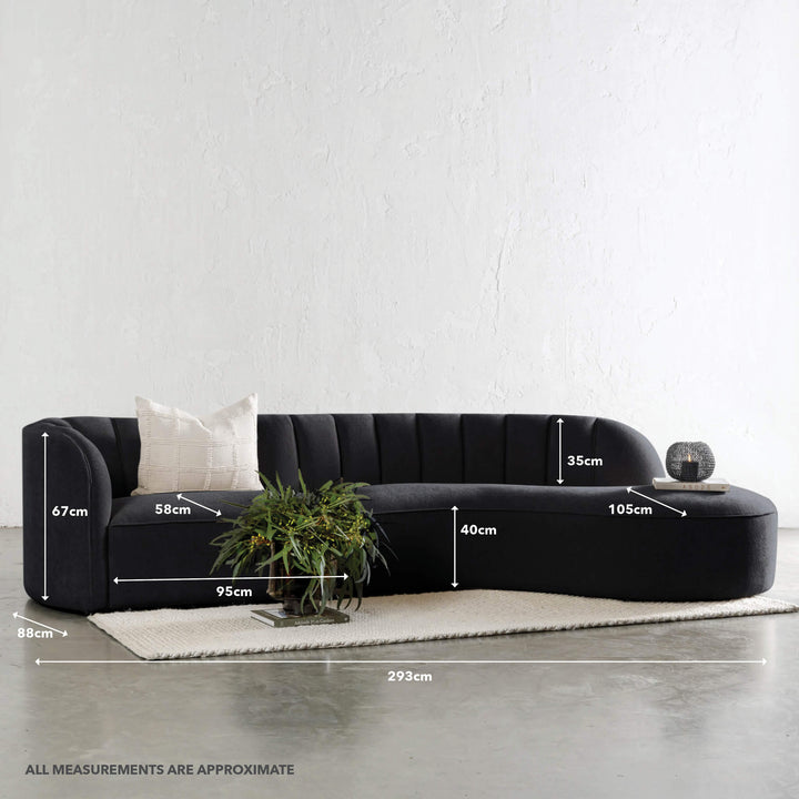 CARSON MODERNA CURVED RIBBED MODULAR SOFA  |  BLACK NOIR TEXTURED VELOUR