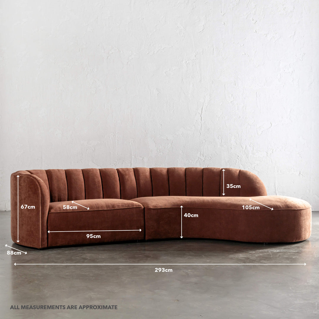 PRE ORDER  |  CARSON MODERNA CURVED RIBBED MODULAR SOFA  |  TERRA RUST TEXTURED VELOUR