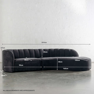 CARSON MODERNA CURVED RIBBED MODULAR SOFA | BLACK NOIR TEXTURED VELOUR | MEASUREMENTS