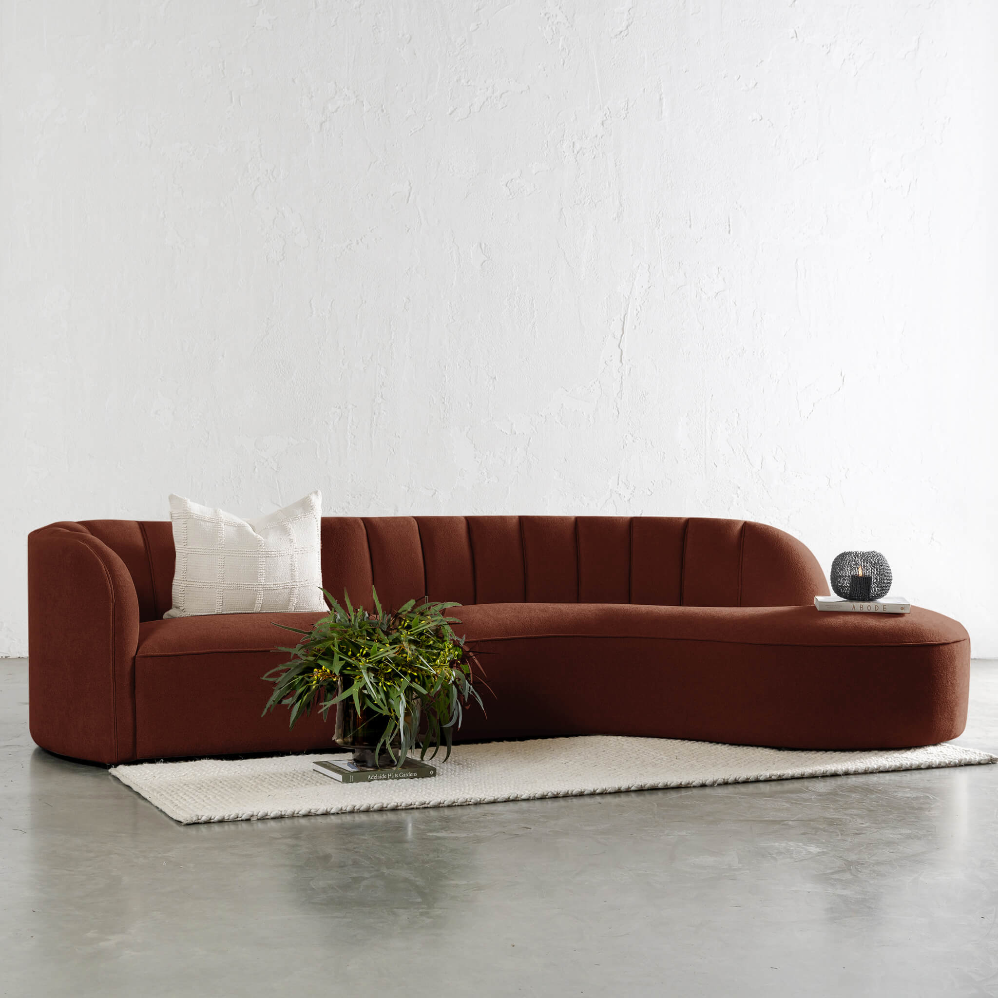CARSON MODERNA CURVED RIBBED MODULAR SOFA TERRA RUST LOUNGE