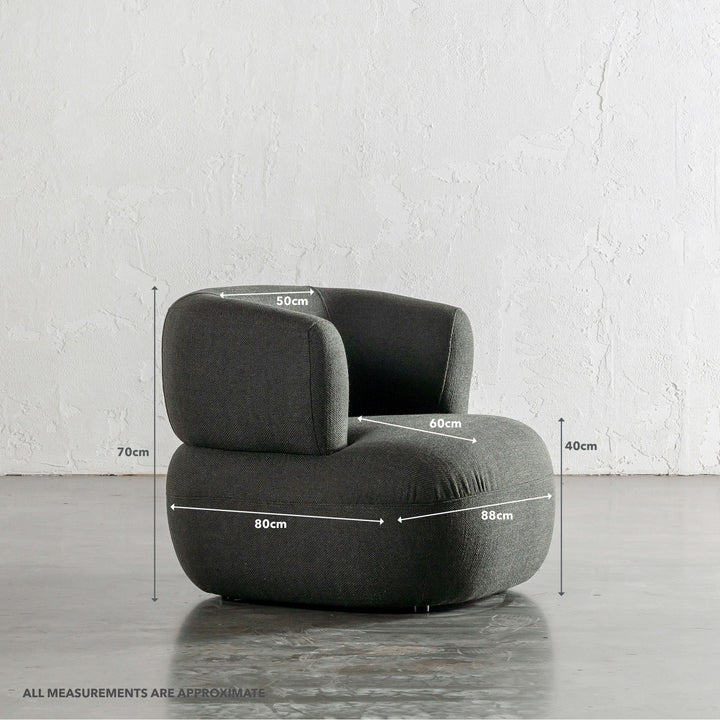 CARSON ROUNDED ARMCHAIR  |  BLADE OLIVE WEAVE | MEASUREMENTS