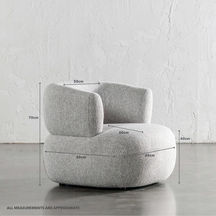 CARSON ROUNDED ARMCHAIR  |  GRANITE HAZE | MEASUREMENTS