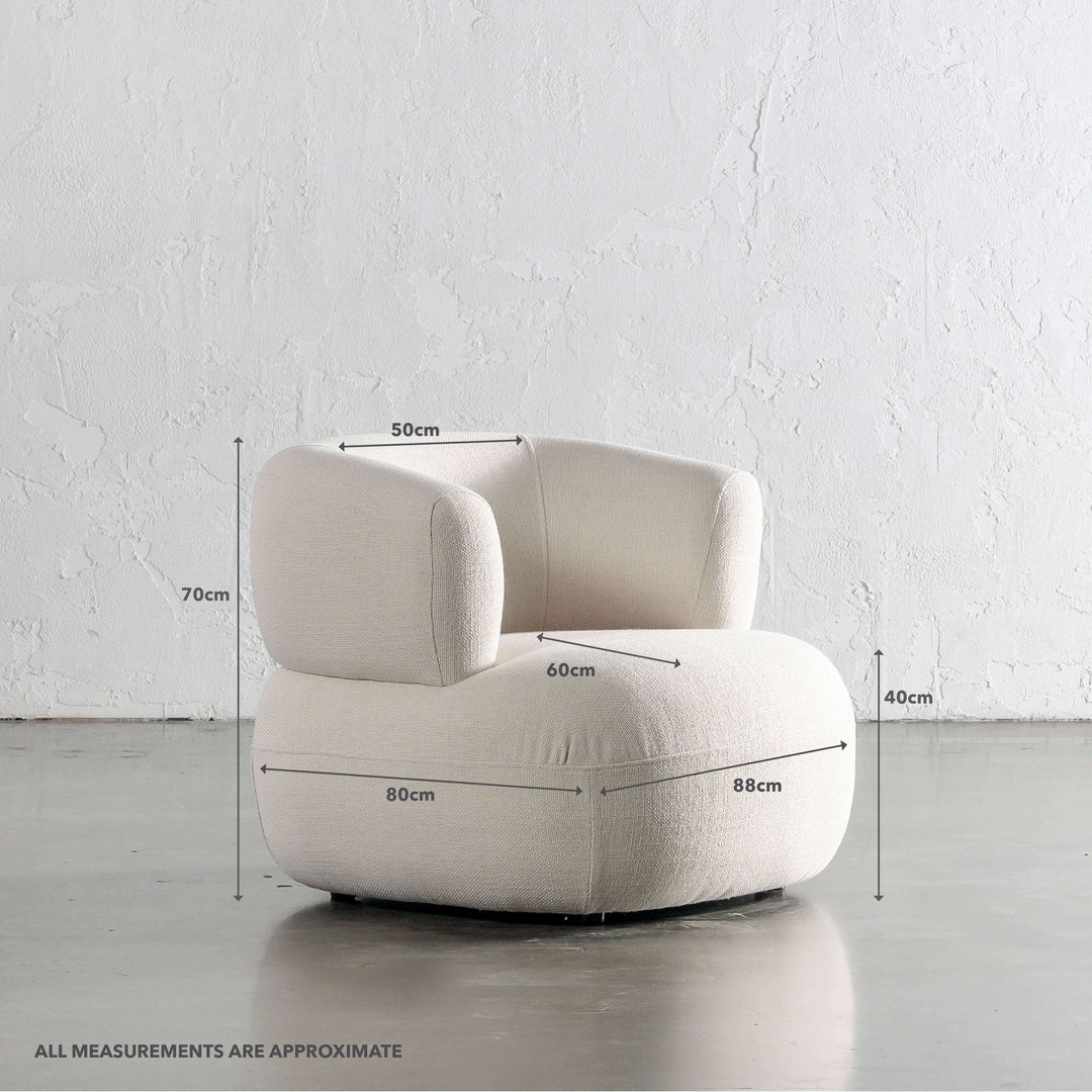 CARSON ROUNDED ARMCHAIR  |  SKIMMING STONE WEAVE | MEASUREMENTS