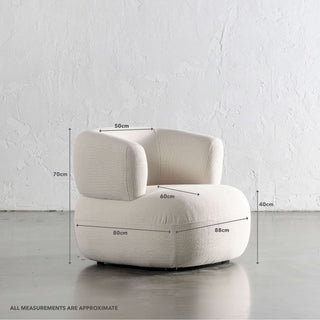 CARSON ROUNDED ARMCHAIR  |  SKIMMING STONE WEAVE | MEASUREMENTS