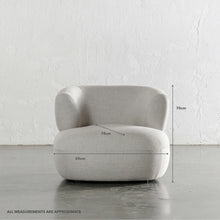 PRE ORDER | CARSON ROUNDED ARMCHAIR | JOVAN DOVE NATURAL | MEASUREMENTS