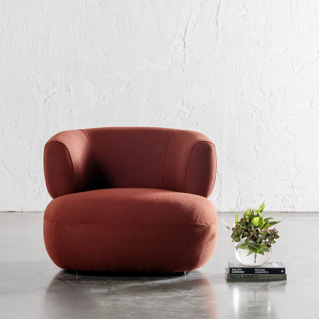 PRE ORDER  |  CARSON ROUNDED ARMCHAIR  |  BURNISHED TERRA WEAVE