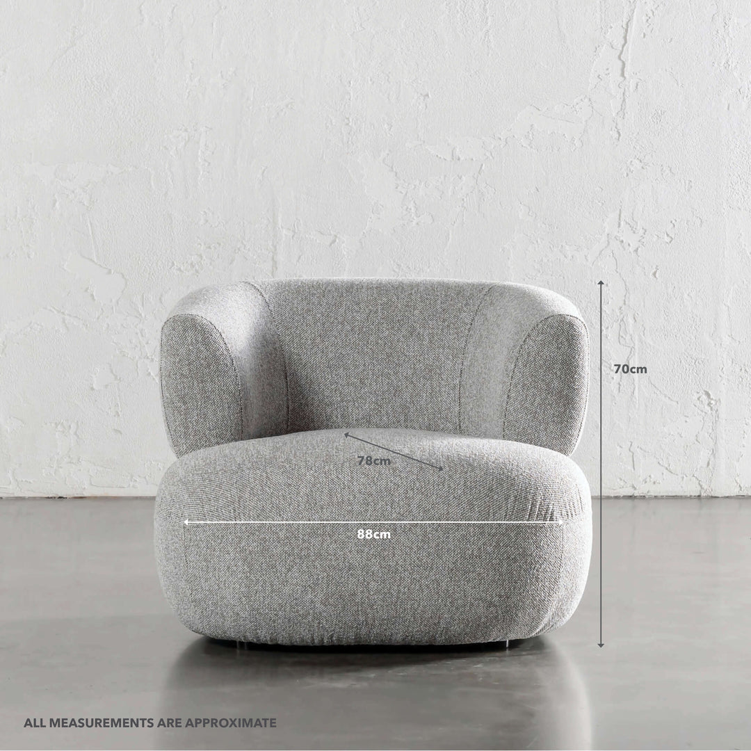 CARSON ROUNDED ARMCHAIR | GRANITE HAZE | MEASUREMENTS