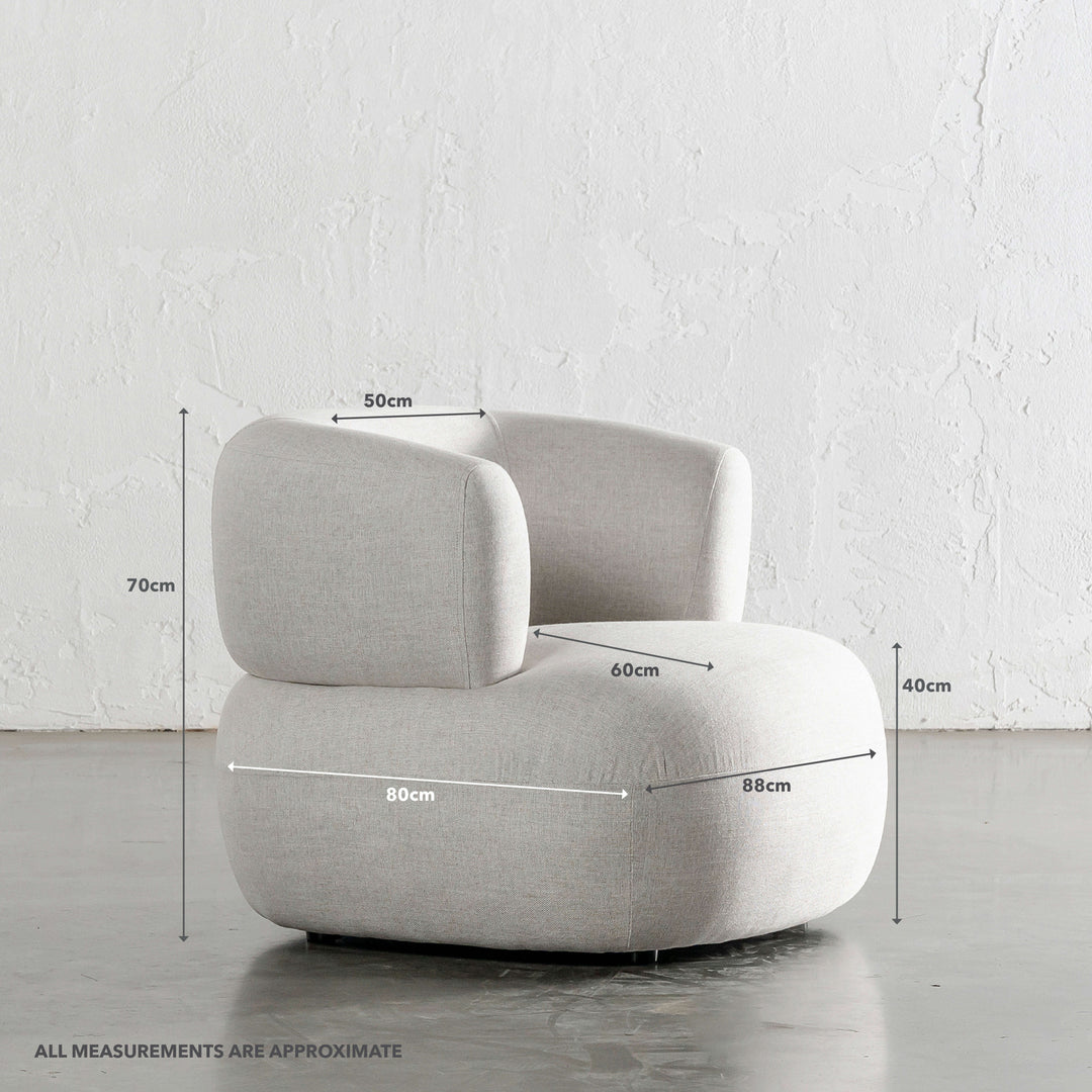 CARSON ROUNDED ARMCHAIR  |  JOVAN DOVE NATURAL | MEASUREMENTS