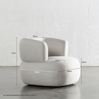 CARSON ROUNDED ARMCHAIR  |  JOVAN DOVE NATURAL | MEASUREMENTS