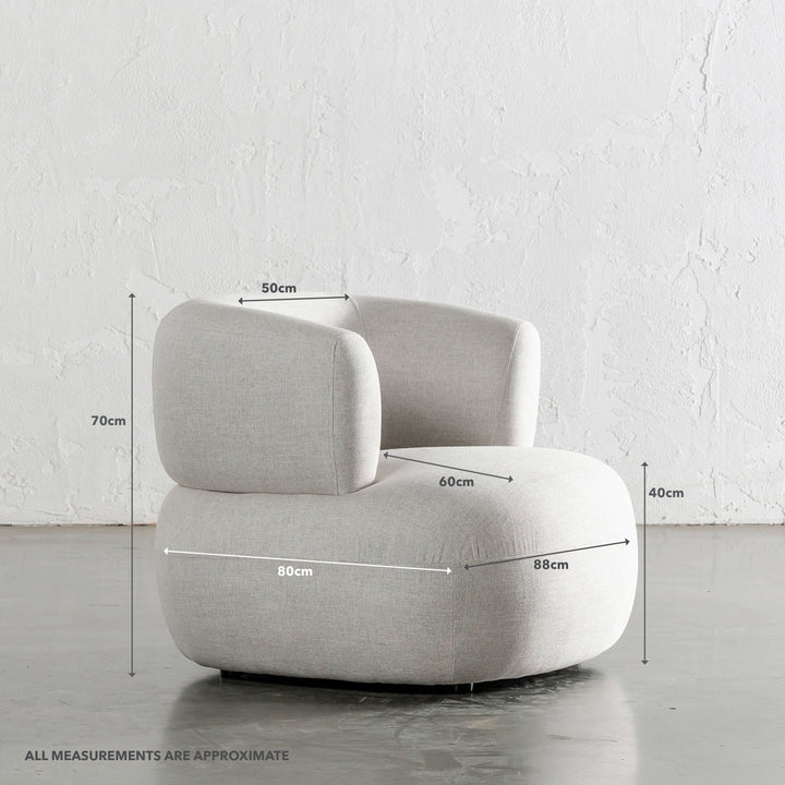 CARSON ROUNDED ARMCHAIR  |  JOVAN DOVE NATURAL | MEASUREMENTS