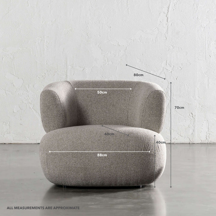 CARSON ROUNDED ARMCHAIR  |  SANDY DUSK | MEASUREMENTS
