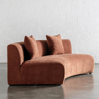 CARSON CONTEMPO CURVED 2 PCE SOFA  |  TERRA RUST TEXTURED VELOUR