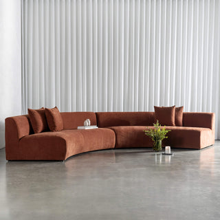 CARSON CONTEMPO CURVED 2 PCE SOFA  |  TERRA RUST TEXTURED VELOUR