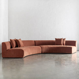 CARSON CONTEMPO CURVED 2 PCE SOFA  |  TERRA RUST TEXTURED VELOUR