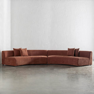 CARSON CONTEMPO CURVED 2 PCE SOFA  |  TERRA RUST TEXTURED VELOUR