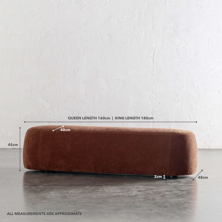 CARSON CURVED SLIM BENCH OTTOMAN  |  TERRA RUST TEXTURED VELOUR