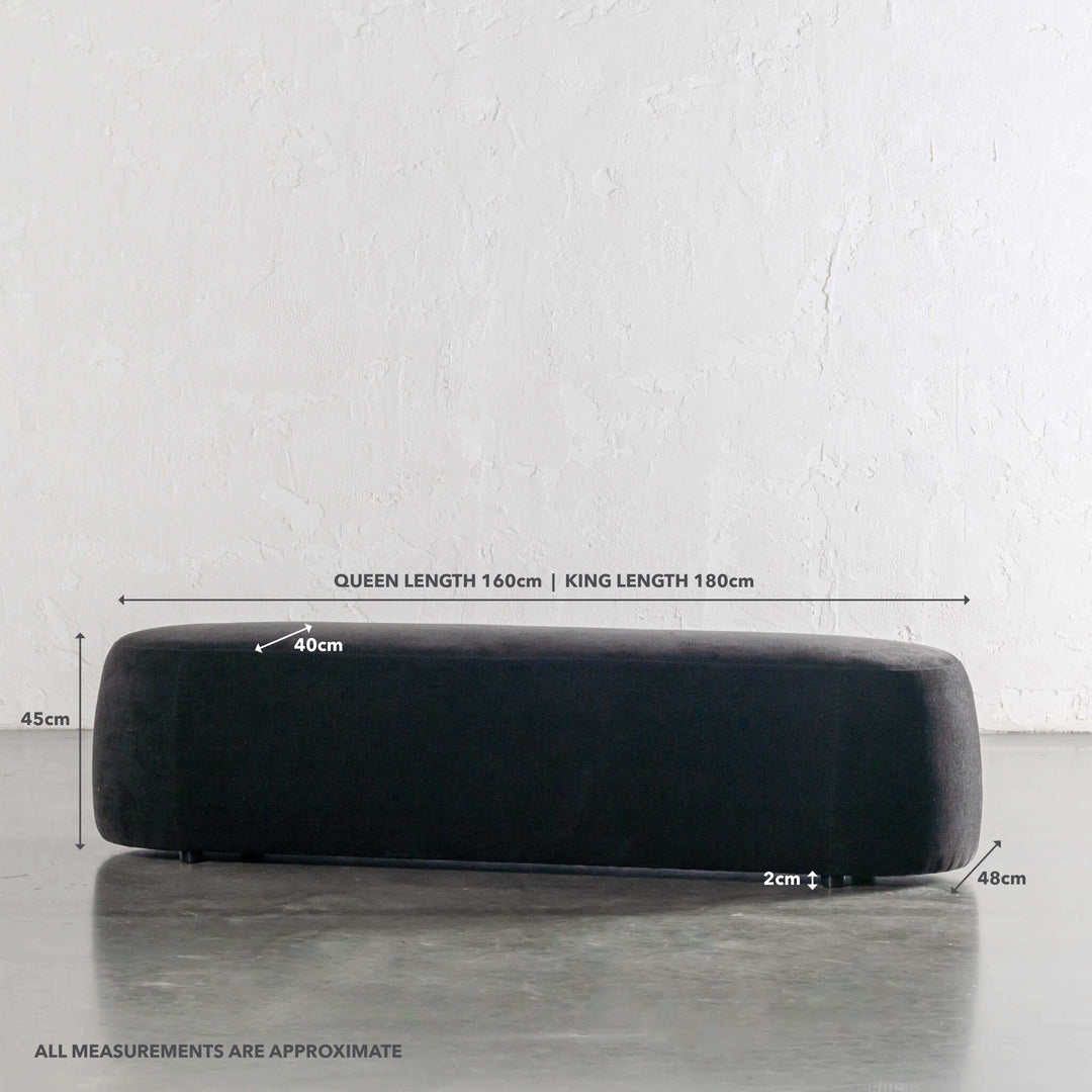 CARSON CURVED SLIM BENCH OTTOMAN  |  NOIR BLACK TEXTURED VELOUR