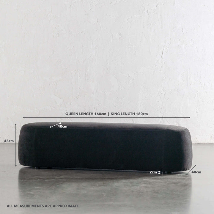 CARSON CURVED SLIM BENCH OTTOMAN  |  NOIR BLACK TEXTURED VELOUR