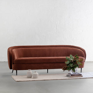 CARSON CURVE 3 SEATER SOFA  |  TERRA RUST TEXTURED VELOUR