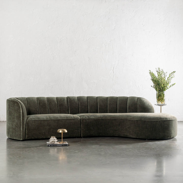 CARSON MODERNA CURVED RIBBED MODULAR SOFA  |  DEEP BRUNSWICK GREEN