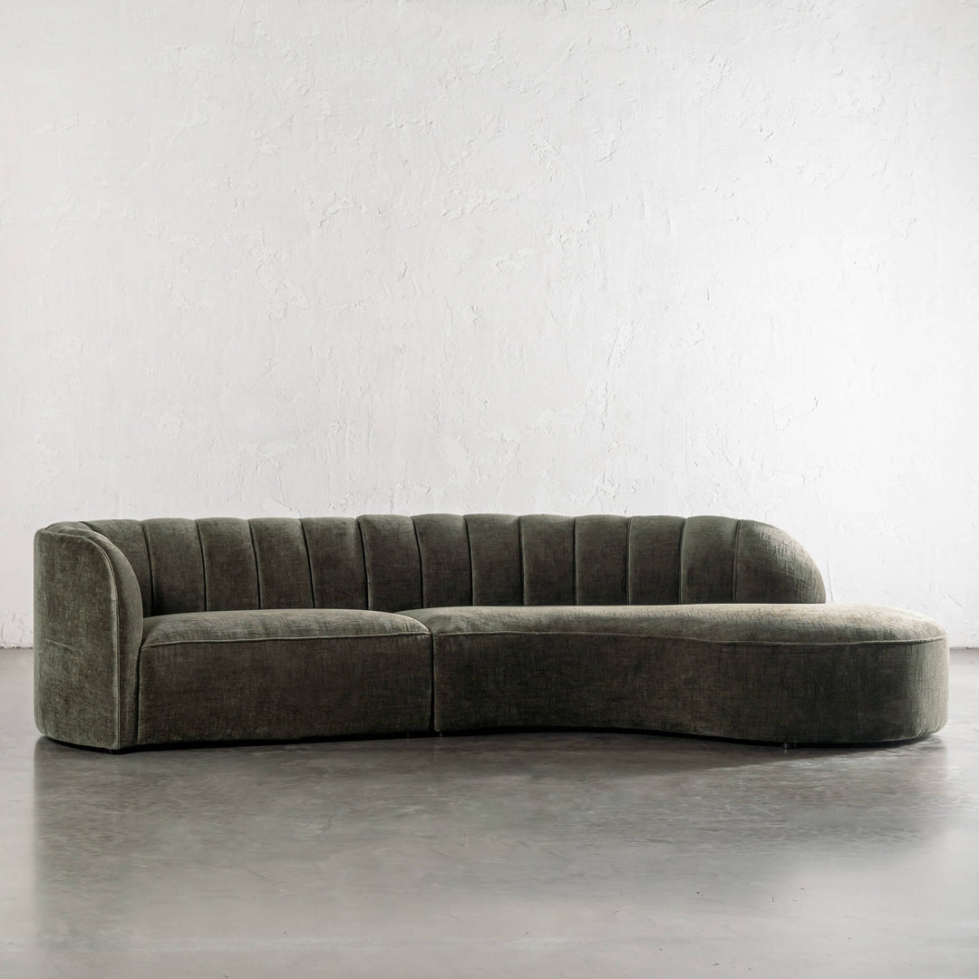 CARSON MODERNA CURVED RIBBED MODULAR SOFA  |  DEEP BRUNSWICK GREEN