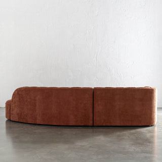 CARSON MODERNA CURVED RIBBED MODULAR SOFA BACK VIEW  |  TERRA RUST TEXTURED VELOUR