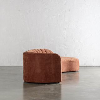 CARSON MODERNA CURVED RIBBED MODULAR SOFA END VIEW  |  TERRA RUST TEXTURED VELOUR