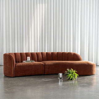 CARSON MODERNA CURVED RIBBED MODULAR SOFA  |  TERRA RUST TEXTURED VELOUR