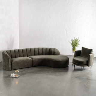 CARSON MODERNA CURVED RIBBED MODULAR SOFA + ARMCHAIR  |  DEEP BRUNSWICK GREEN
