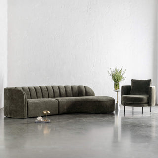 CARSON MODERNA CURVED RIBBED MODULAR SOFA + ARMCHAIR  |  DEEP BRUNSWICK GREEN