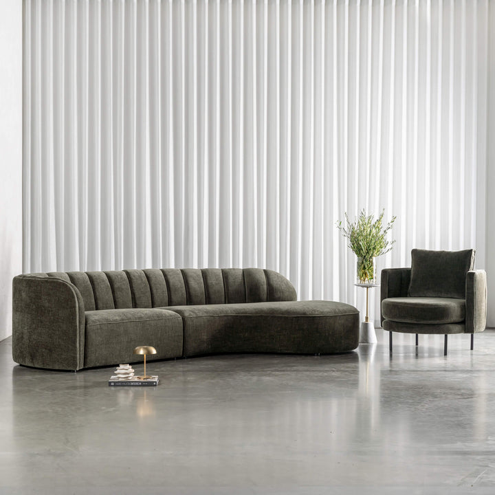 CARSON MODERNA CURVED RIBBED MODULAR SOFA + ARMCHAIR  |  DEEP BRUNSWICK GREEN