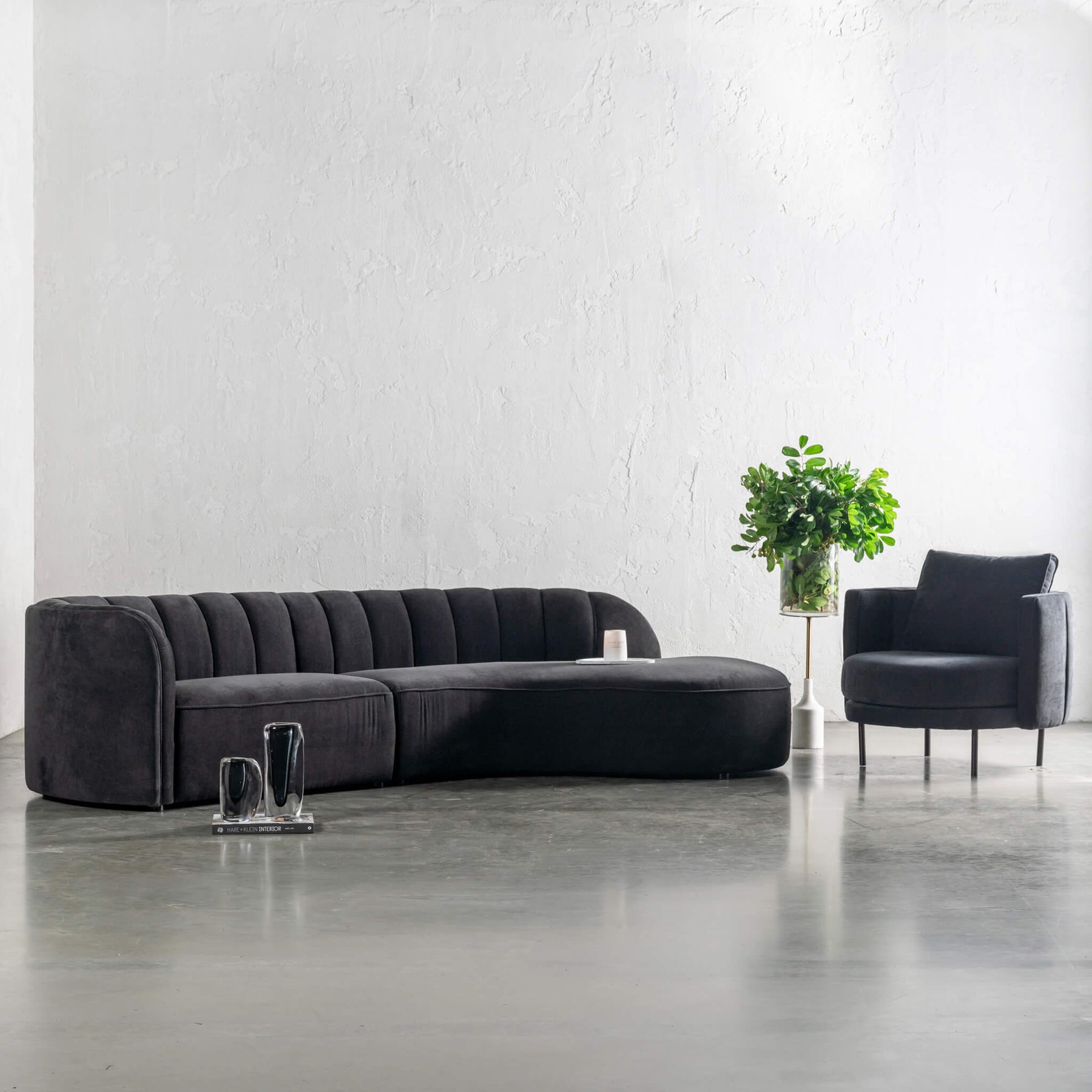 CARSON MODERNA CURVED RIBBED MODULAR SOFA | BLACK NOIR | LOUNGE ...