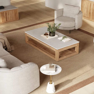 BASILIO RECTANGLE COFFEE TABLE  |  NATURAL ASH + BIANCO CIMENT