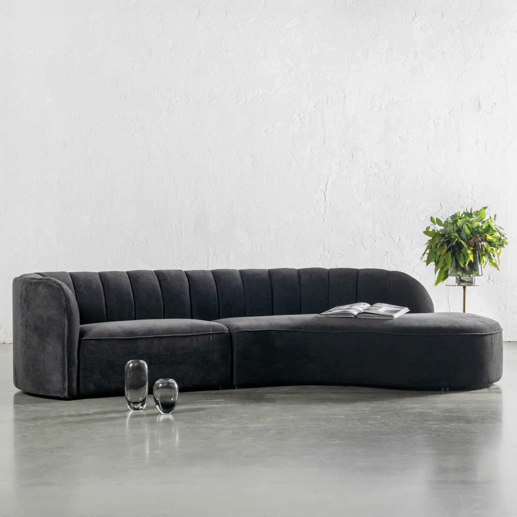 CARSON MODERNA CURVED RIBBED MODULAR SOFA | BLACK NOIR | LOUNGE ...