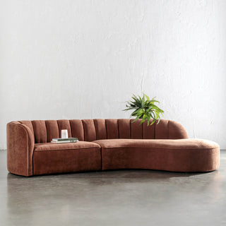 CARSON MODERNA CURVED RIBBED MODULAR SOFA  |  TERRA RUST TEXTURED VELOUR