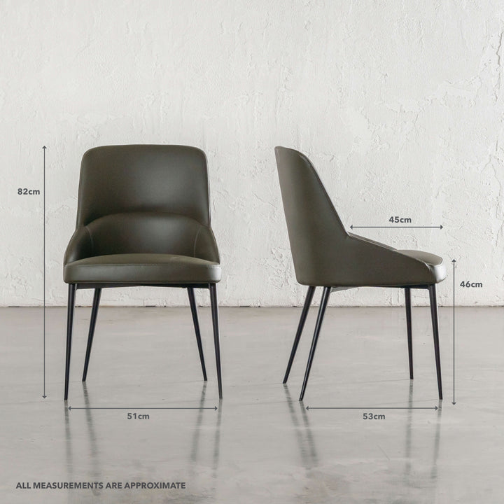 CARTER DINING CHAIR | MEDITERRANEAN DEEP OLIVE VEGAN LEATHER | MEASUREMENTS