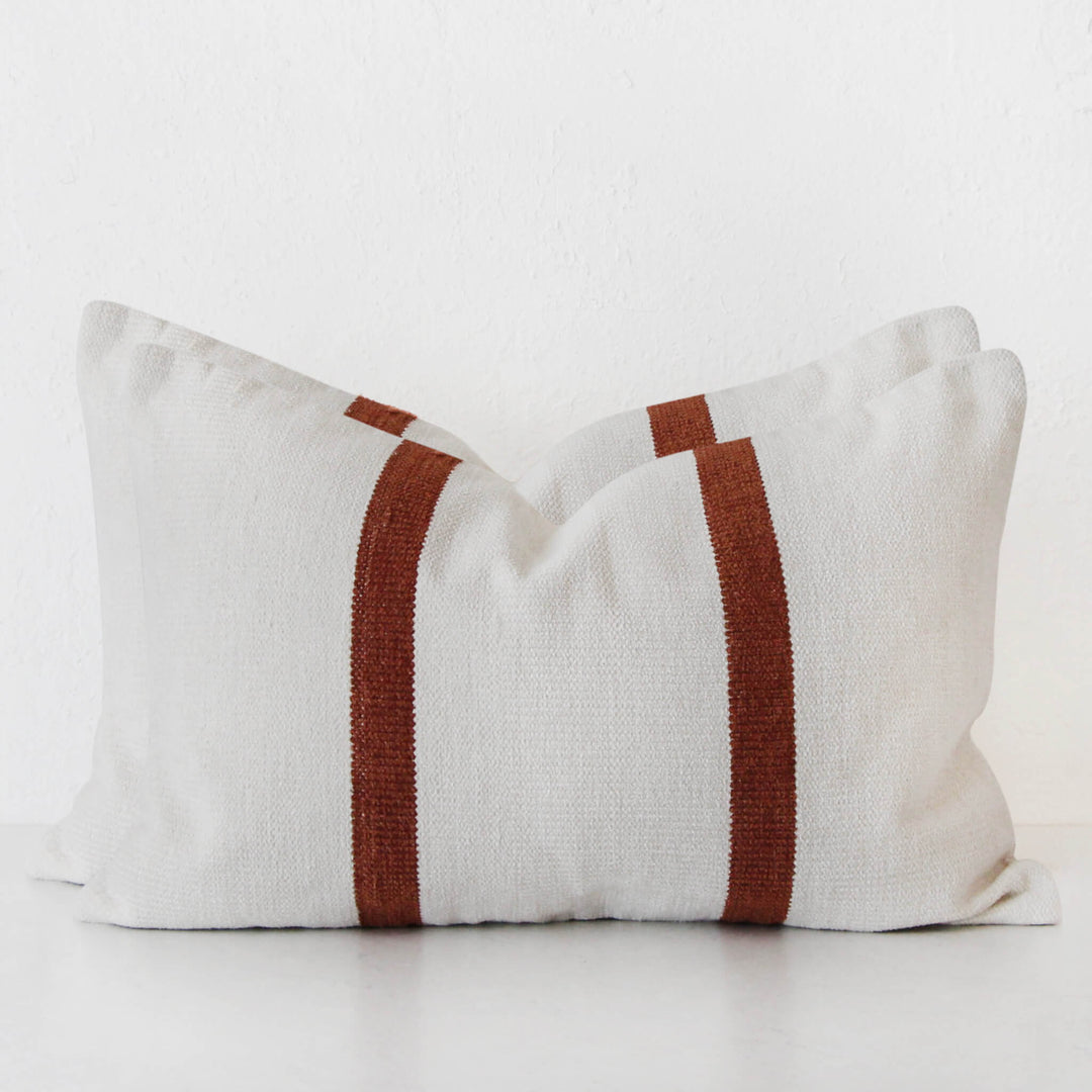 CASELLA HAND WOVEN CUSHION BUNDLE X2  |  40X60CM  |  WHITE BLANC + RUST STRIPE