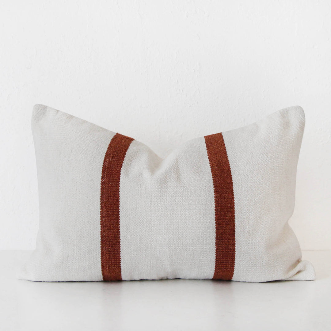 CASELLA HAND WOVEN CUSHION  |  WHITE BLANC + RUST STRIPE  |  40X60