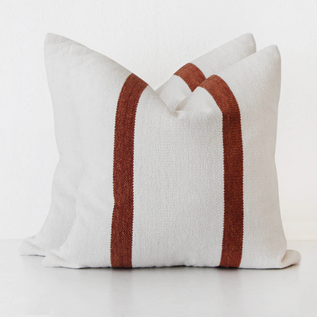 CASELLA HAND WOVEN CUSHION BUNDLE X2  |  60X60CM  |  WHITE BLANC + RUST STRIPE