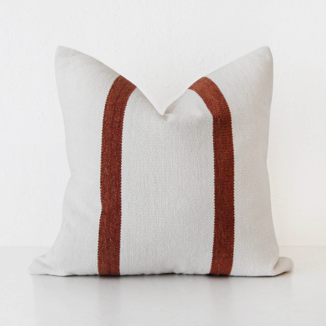 CASELLA HAND WOVEN CUSHION  |  WHITE BLANC + RUST STRIPE  |  60X60