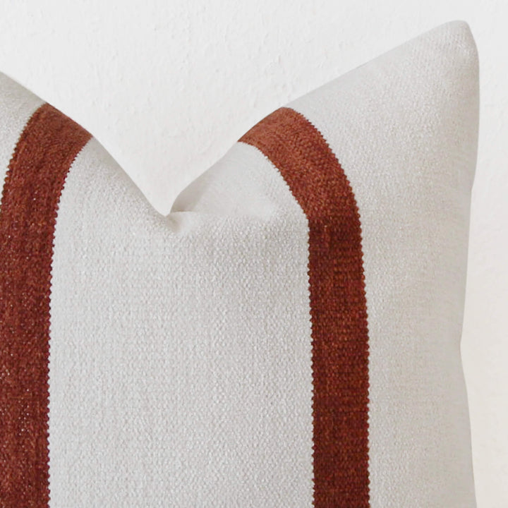 CASELLA HAND WOVEN CUSHION  |  WHITE BLANC + RUST STRIPE  |  CLOSE UP