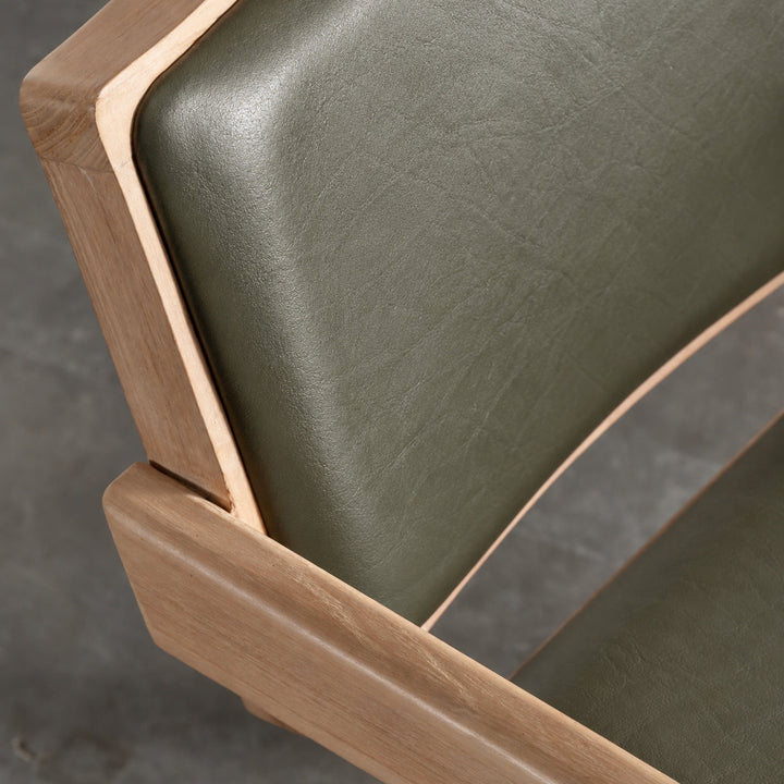CASONI ARMED PADDED DINING CHAIR  |  SMOKE HAZE WASH TEAK + OLIVE LEAF LEATHER