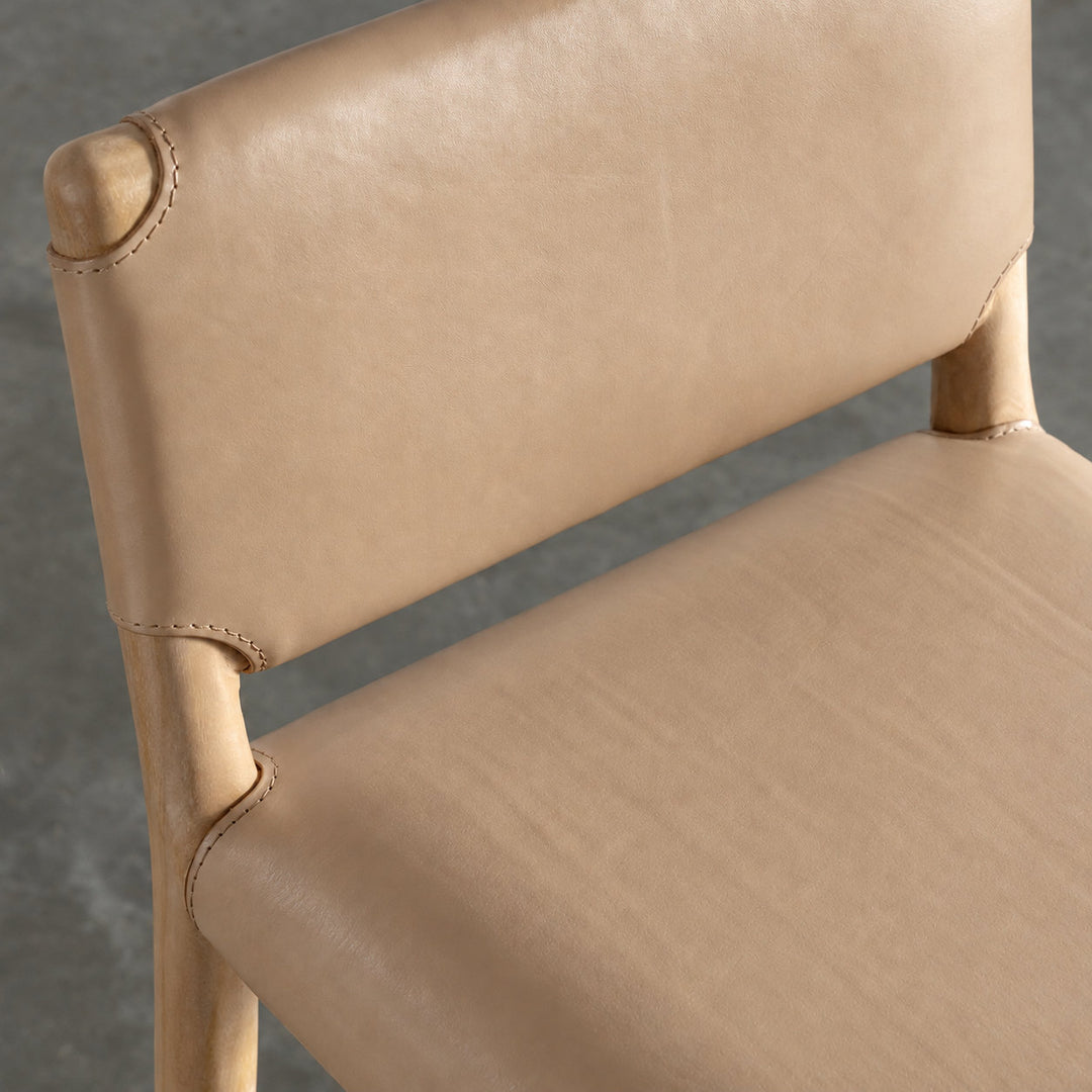 CASONI PADDED BAR CHAIR  |  SMOKE HAZE WASH TEAK + LIGHT TAUPE LEATHER
