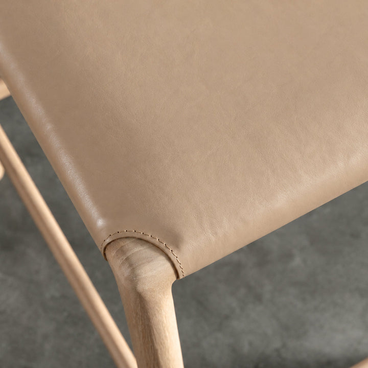 CASONI PADDED BAR CHAIR  |  SMOKE HAZE WASH TEAK + LIGHT TAUPE LEATHER
