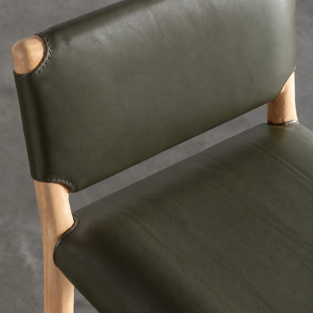 CASONI PADDED BAR CHAIR  |  SMOKE HAZE WASH TEAK + OLIVE LEAF LEATHER