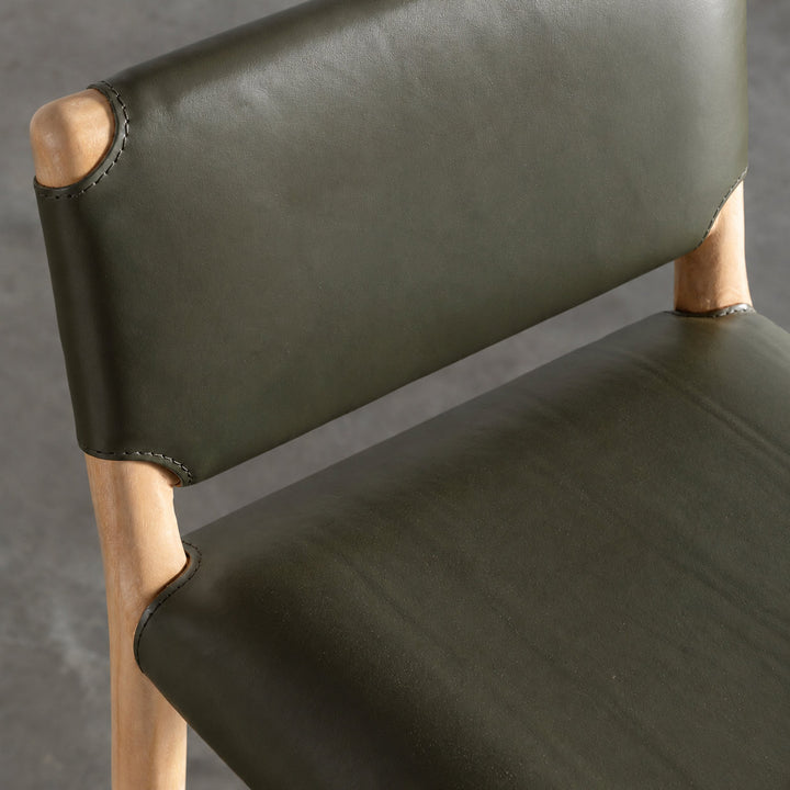 CASONI PADDED BAR CHAIR  |  SMOKE HAZE WASH TEAK + OLIVE LEAF LEATHER