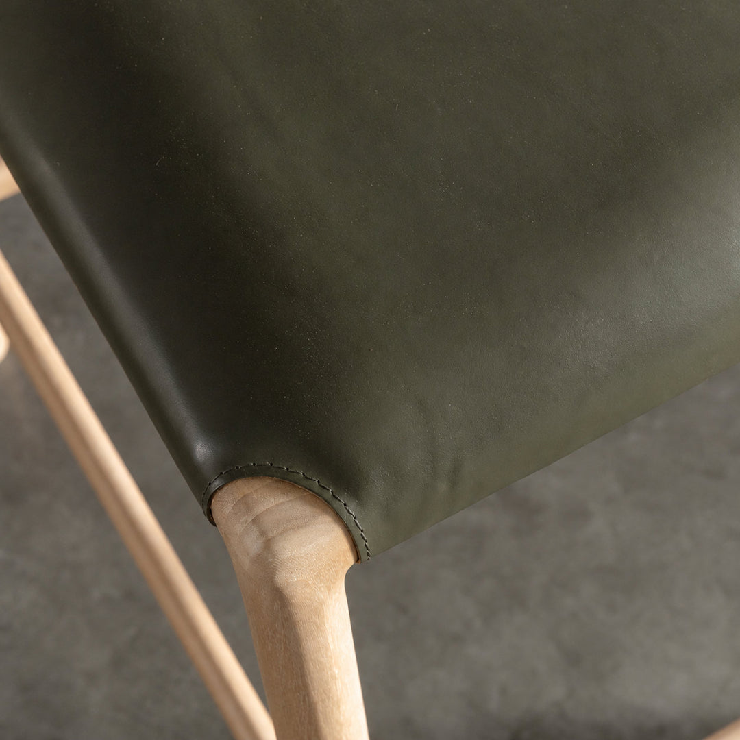 CASONI PADDED BAR CHAIR  |  SMOKE HAZE WASH TEAK + OLIVE LEAF LEATHER